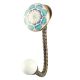 Turquoise Flower Ceramic Wall Hook in Antique Fitting
